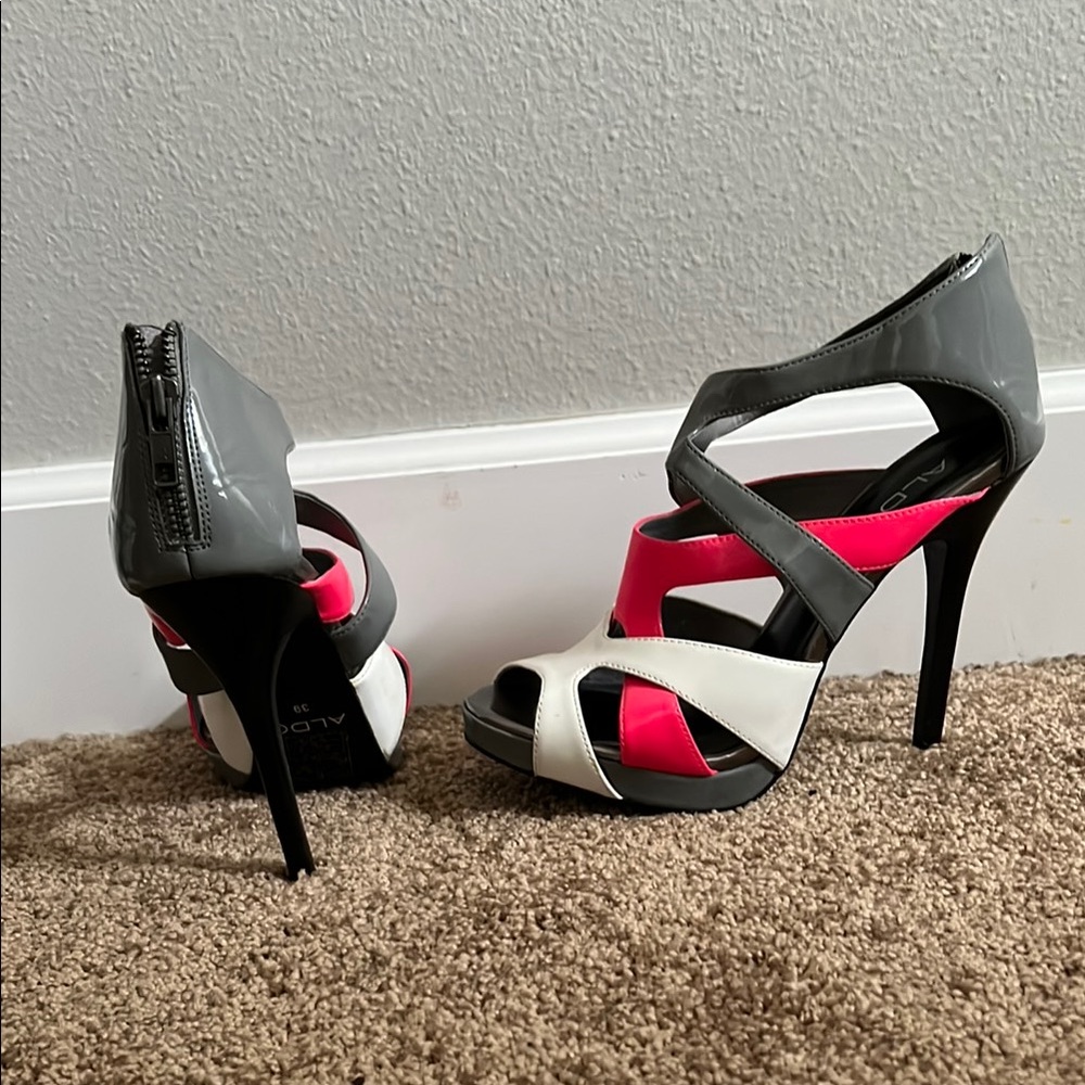 Stylish Gray, Pink, and White Women's Heels - Picture 2 of 4